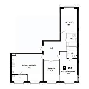 3-к квартира, вторичка, 98м2, 11/21 этаж