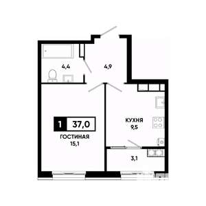 1-к квартира, вторичка, 37м2, 18/18 этаж