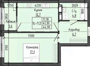 1-к квартира, вторичка, 45м2, 14/25 этаж