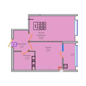 1-к квартира, строящийся дом, 40м2, 5/18 этаж