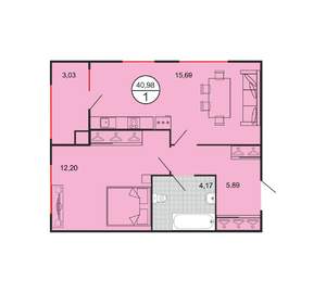 1-к квартира, вторичка, 41м2, 1/6 этаж