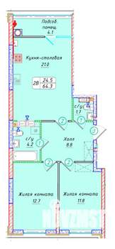 2-к квартира, вторичка, 64м2, 9/22 этаж
