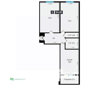 2-к квартира, вторичка, 54м2, 1/17 этаж