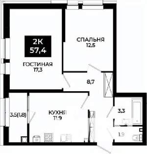 2-к квартира, вторичка, 57м2, 7/24 этаж
