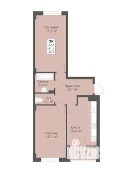 2-к квартира, вторичка, 64м2, 4/18 этаж