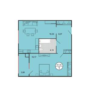 1-к квартира, вторичка, 48м2, 1/4 этаж