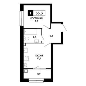 1-к квартира, вторичка, 33м2, 16/19 этаж