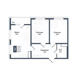 2-к квартира, вторичка, 69м2, 12/20 этаж