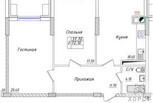 2-к квартира, вторичка, 73м2, 8/16 этаж