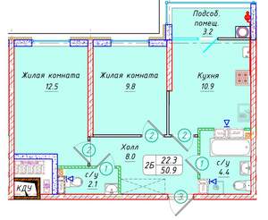 2-к квартира, вторичка, 51м2, 18/21 этаж