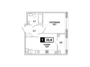 1-к квартира, вторичка, 36м2, 9/16 этаж