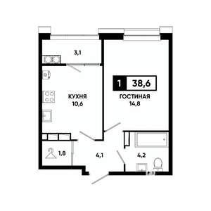 1-к квартира, вторичка, 39м2, 16/20 этаж