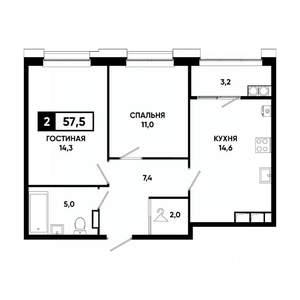 2-к квартира, вторичка, 58м2, 19/20 этаж