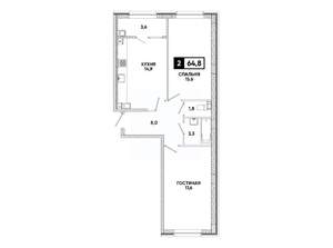 2-к квартира, вторичка, 65м2, 8/16 этаж