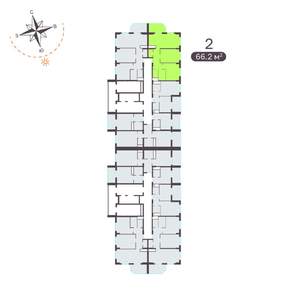 2-к квартира, вторичка, 66м2, 9/19 этаж