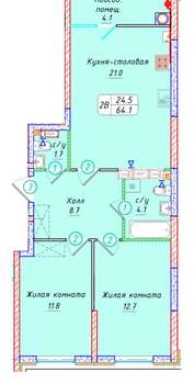 Студия квартира, вторичка, 64м2, 17/21 этаж