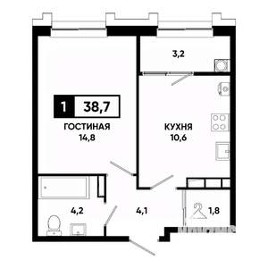 1-к квартира, вторичка, 39м2, 12/21 этаж