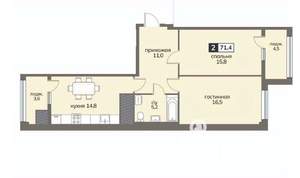 2-к квартира, строящийся дом, 71м2, 10/12 этаж