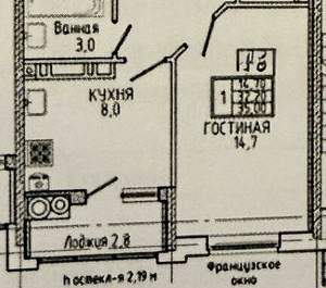 1-к квартира, вторичка, 35м2, 15/19 этаж
