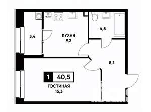 1-к квартира, вторичка, 41м2, 2/20 этаж