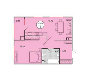 1-к квартира, вторичка, 41м2, 4/5 этаж