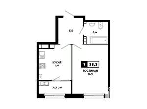 1-к квартира, вторичка, 35м2, 17/24 этаж