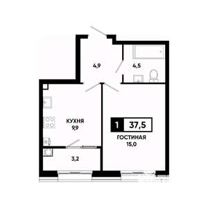 1-к квартира, вторичка, 38м2, 2/16 этаж