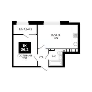 1-к квартира, вторичка, 36м2, 19/24 этаж