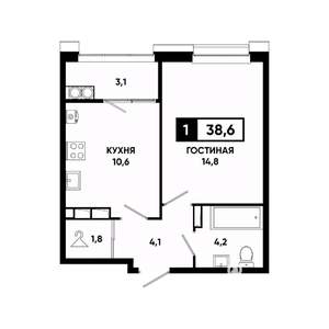 1-к квартира, вторичка, 39м2, 18/20 этаж