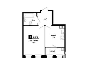 1-к квартира, вторичка, 36м2, 8/14 этаж