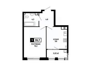 1-к квартира, вторичка, 36м2, 12/24 этаж