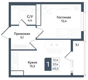 1-к квартира, вторичка, 41м2, 4/20 этаж