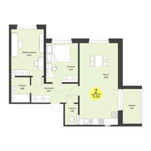 2-к квартира, вторичка, 71м2, 11/12 этаж