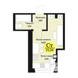 Студия квартира, строящийся дом, 26м2, 3/12 этаж