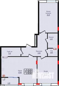 2-к квартира, строящийся дом, 84м2, 2/10 этаж