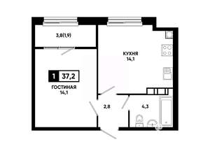 1-к квартира, вторичка, 37м2, 5/14 этаж