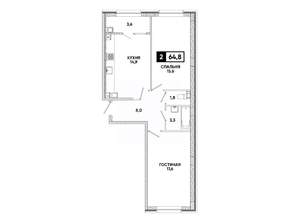 2-к квартира, вторичка, 65м2, 5/16 этаж