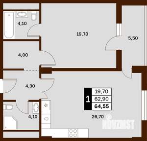 1-к квартира, строящийся дом, 65м2, 9/14 этаж