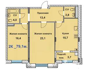 2-к квартира, строящийся дом, 79м2, 2/8 этаж