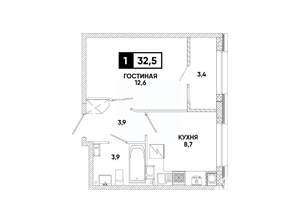 1-к квартира, вторичка, 33м2, 5/12 этаж