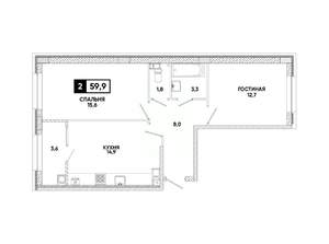 2-к квартира, вторичка, 60м2, 3/12 этаж