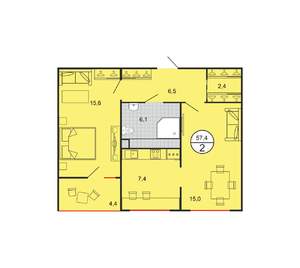 2-к квартира, вторичка, 57м2, 1/19 этаж