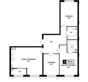 3-к квартира, строящийся дом, 98м2, 3/21 этаж