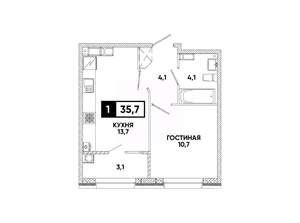 1-к квартира, вторичка, 36м2, 12/16 этаж