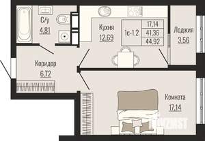 1-к квартира, вторичка, 45м2, 19/25 этаж