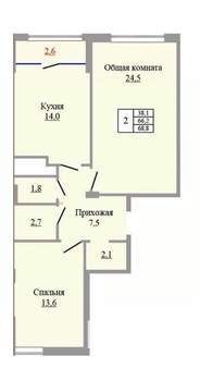 2-к квартира, вторичка, 69м2, 4/9 этаж