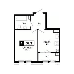 1-к квартира, вторичка, 37м2, 8/16 этаж