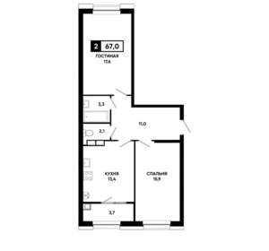 2-к квартира, вторичка, 67м2, 5/20 этаж