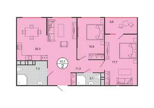 2-к квартира, строящийся дом, 80м2, 2/19 этаж