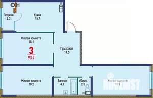 3-к квартира, строящийся дом, 94м2, 7/22 этаж